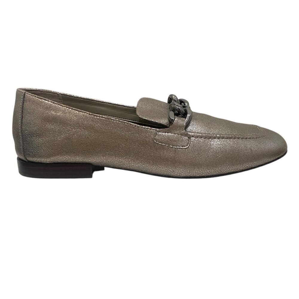 Donald Pliner BETHANY Leather Metallic Silver Loafer Flats Size 11